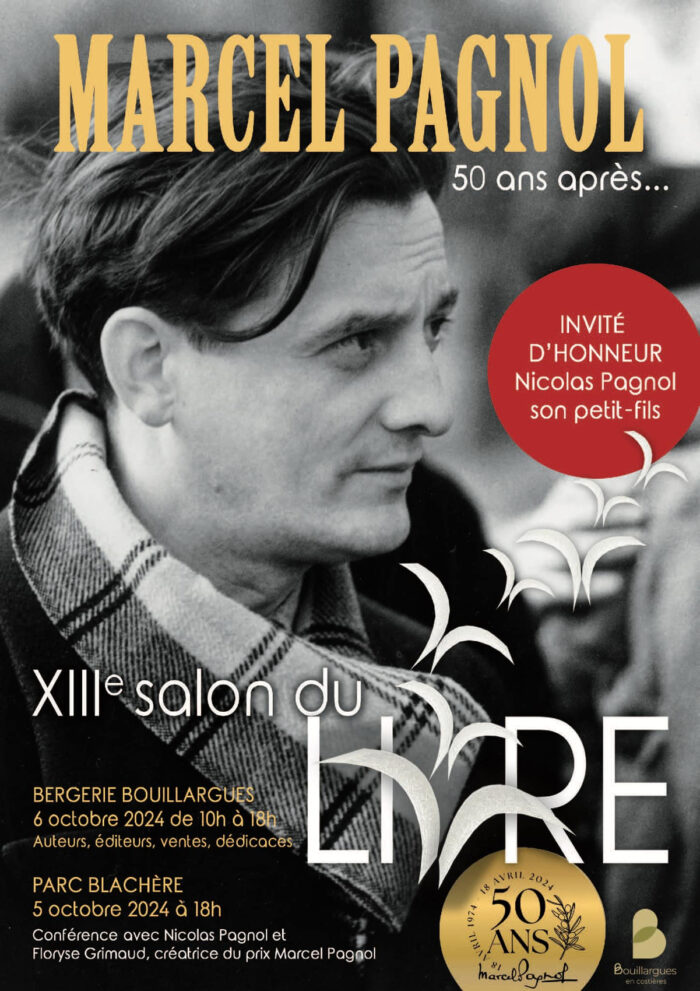 Affiche du salon du livre de Bouillargues
13ème édition, "Marcel Pagnol, 50 ans après"